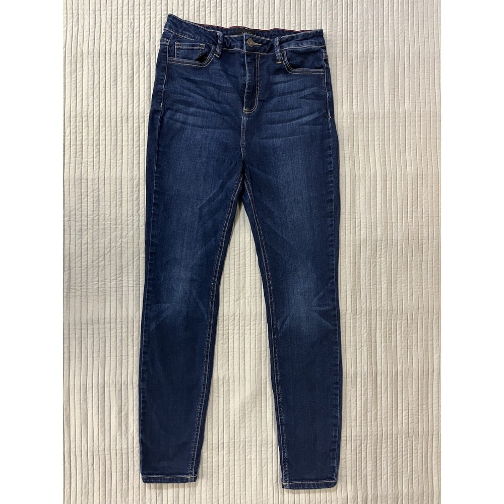 Cello Skinny Jeans Dark Blue Wash Mid Rise Distressed Pockets Womens Size 11